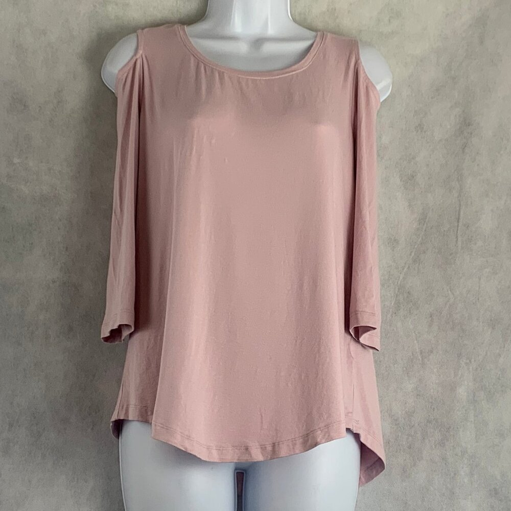 JM Collection Women's Petite Cold-Shoulder 3/4 Sleeve Top, Iris Sachet Pink, PS